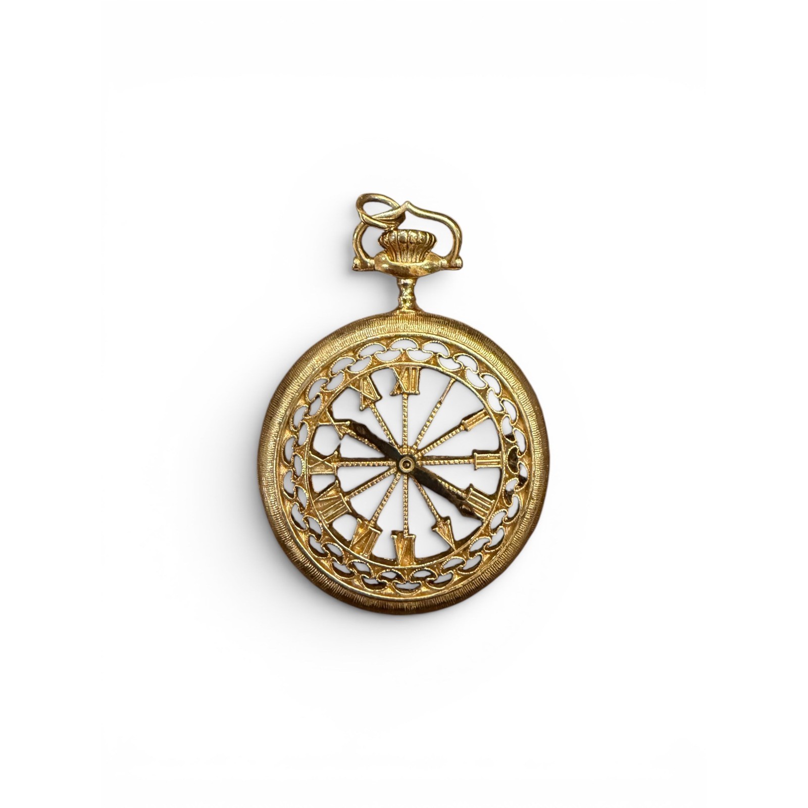 Vtg 60s Sarah Coventry Gold Tone Skeleton Watch Face Pendant charm for necklace