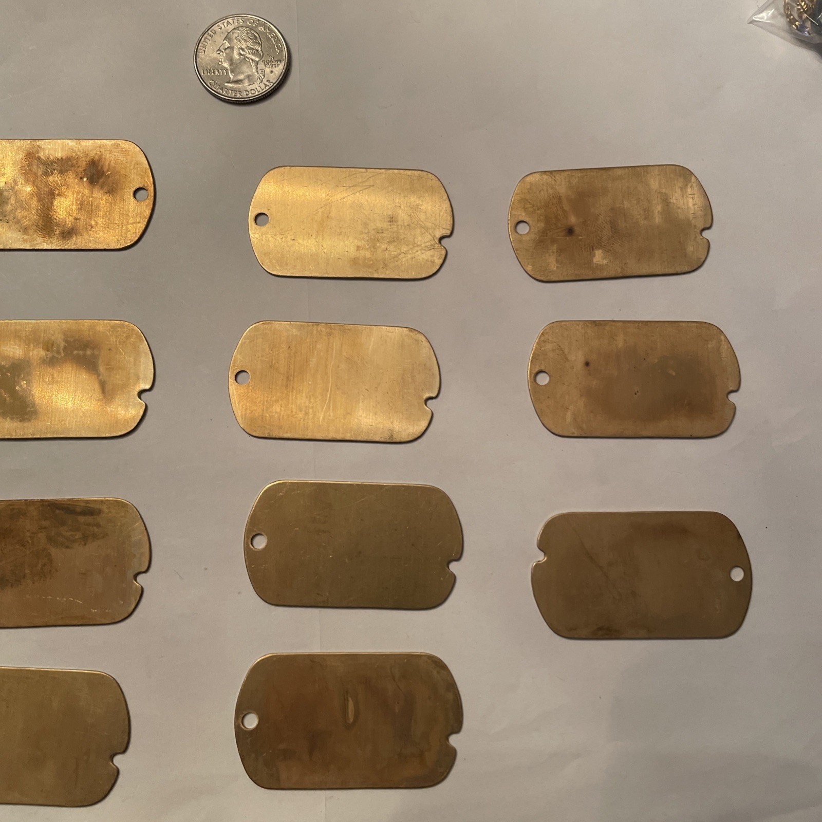 11 Vintage Brass Dog Tag Charms
