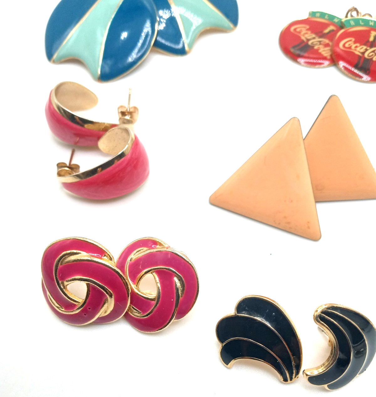 Vintage Enamel Pierced Earrings 80’s & More Colorful Variety Lot of 64 Pairs