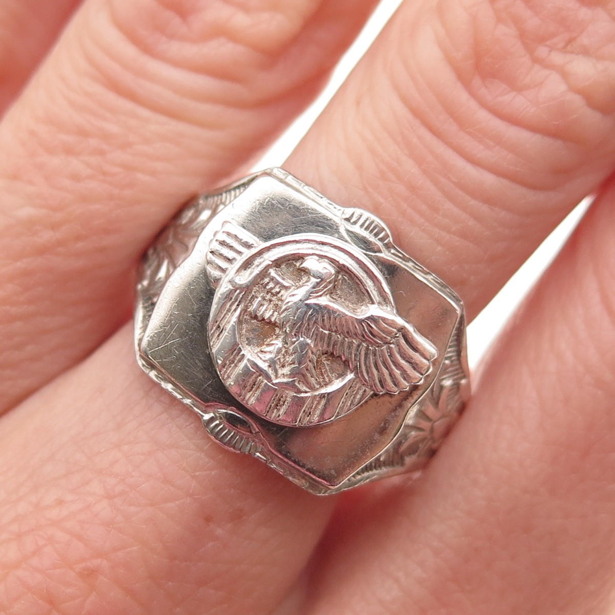 925 Sterling Silver Antique WWII US Army Eagle Oxidized Signet Ring Size 12