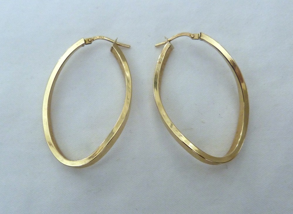 1 5/8″ LONG ITALY 14K YELLOW GOLD SWIRL HOOP CLASSIC LATCH HOOK EARRINGS