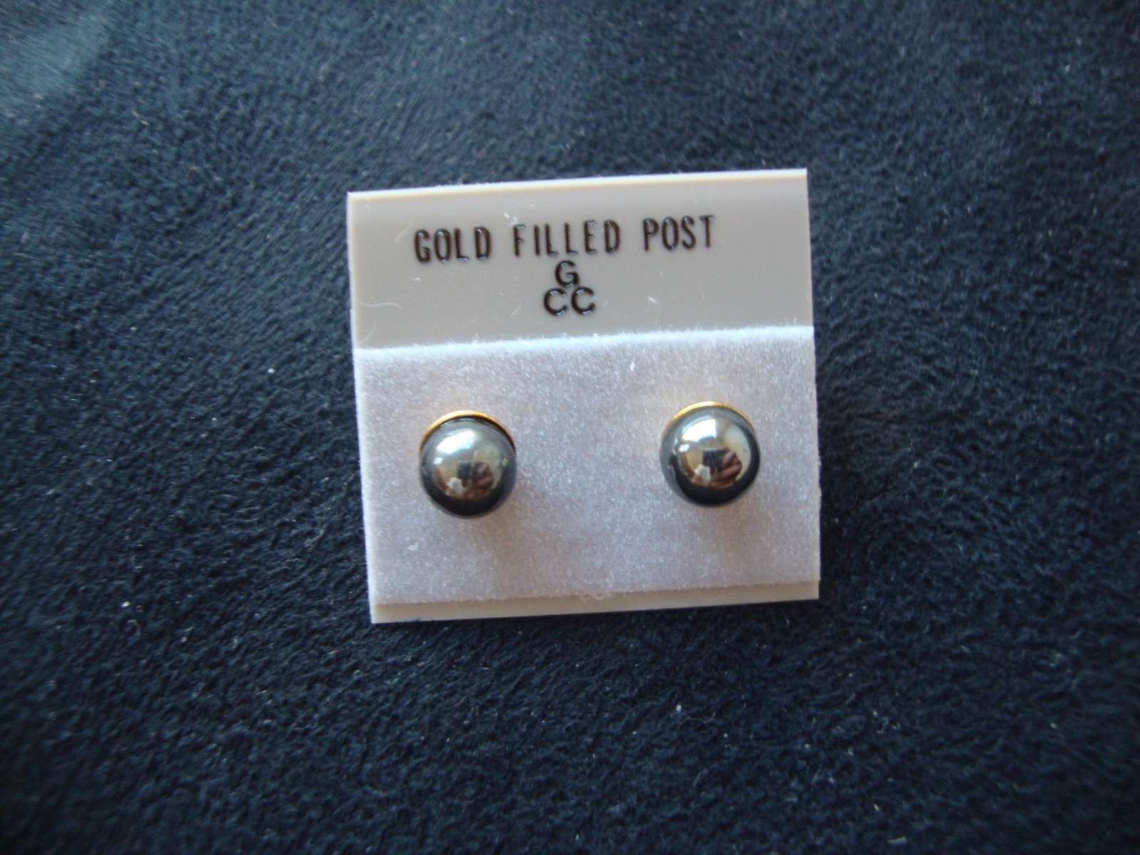 VINTAGE 1980s CLASSIC HEMATITE 6MM BALL GOLD FILLED POST STUD EARRINGS