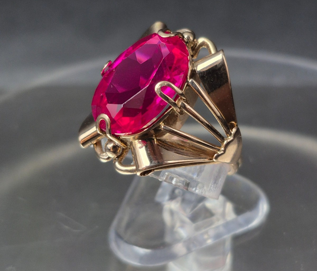 Vintage Soviet 14K Rose Gold Ring 583 with Ruby Stone • Original USSR Jewelry