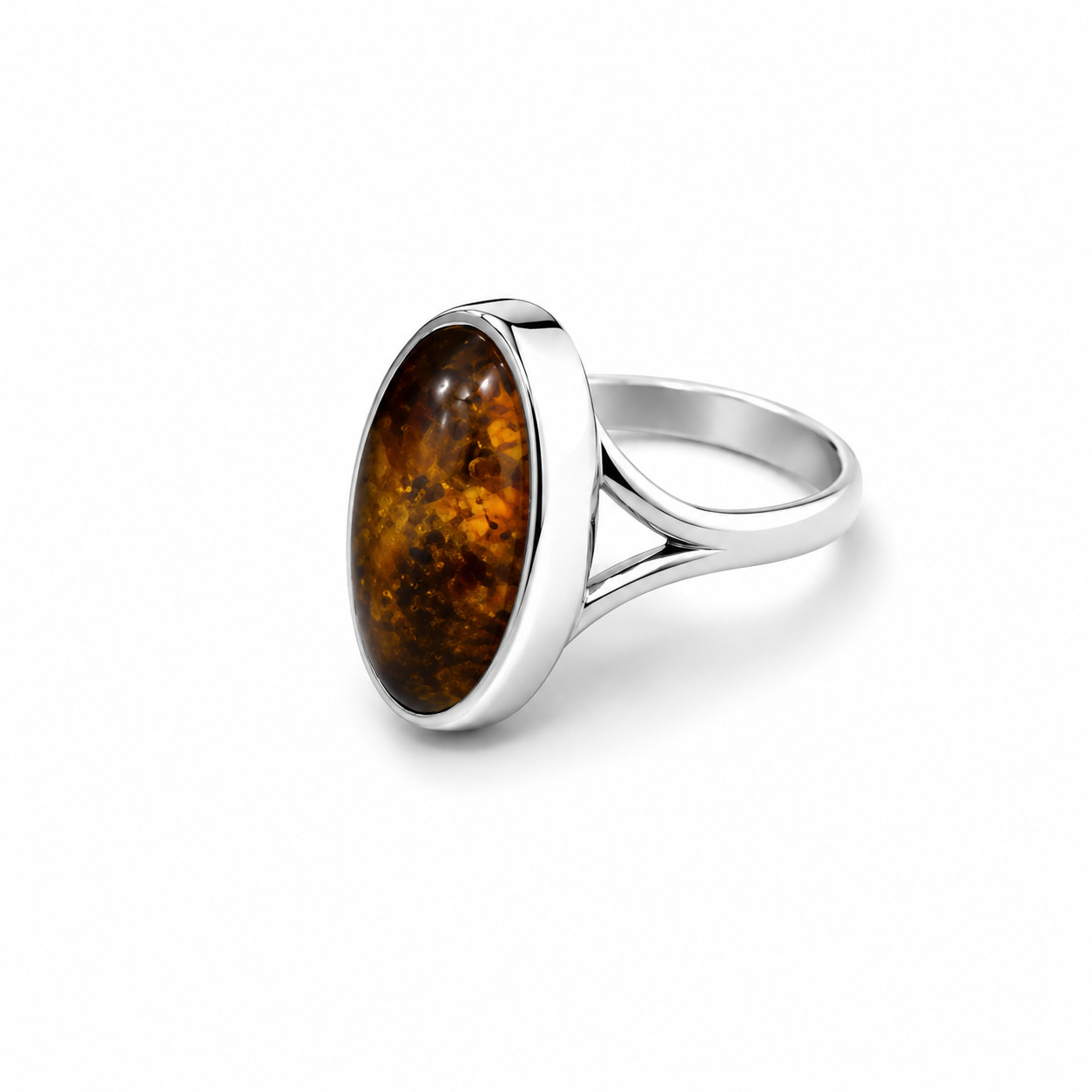 Fine Rare Orange Brown Amber 925 Sterling Silver Maquise Ring US#7.5