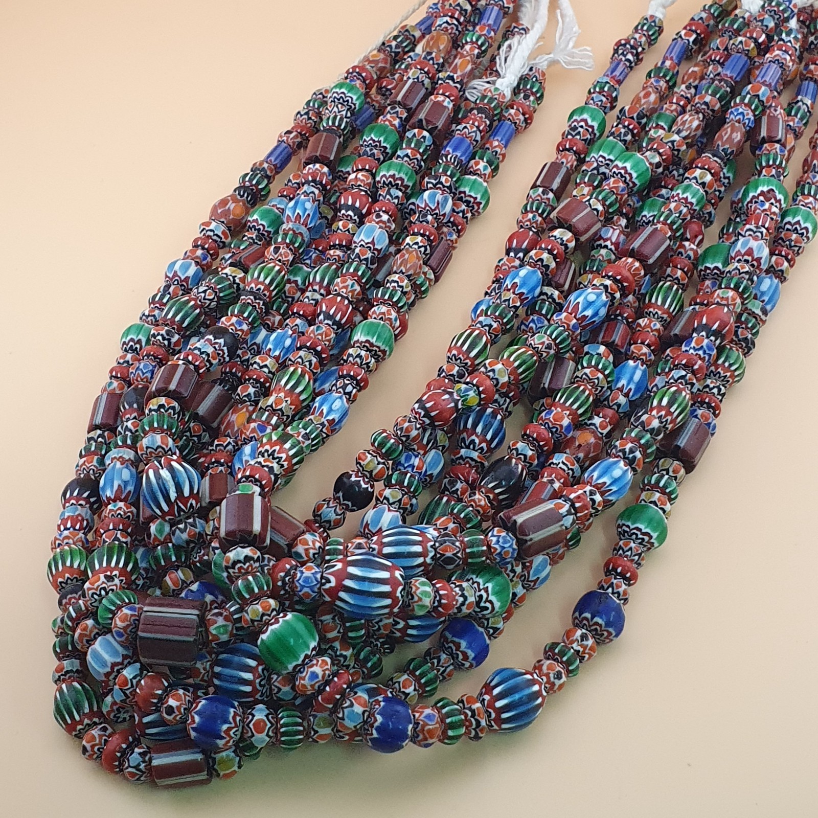 Antique Venetian MultiColor Mix Chevron Glass Beads Strands Necklace