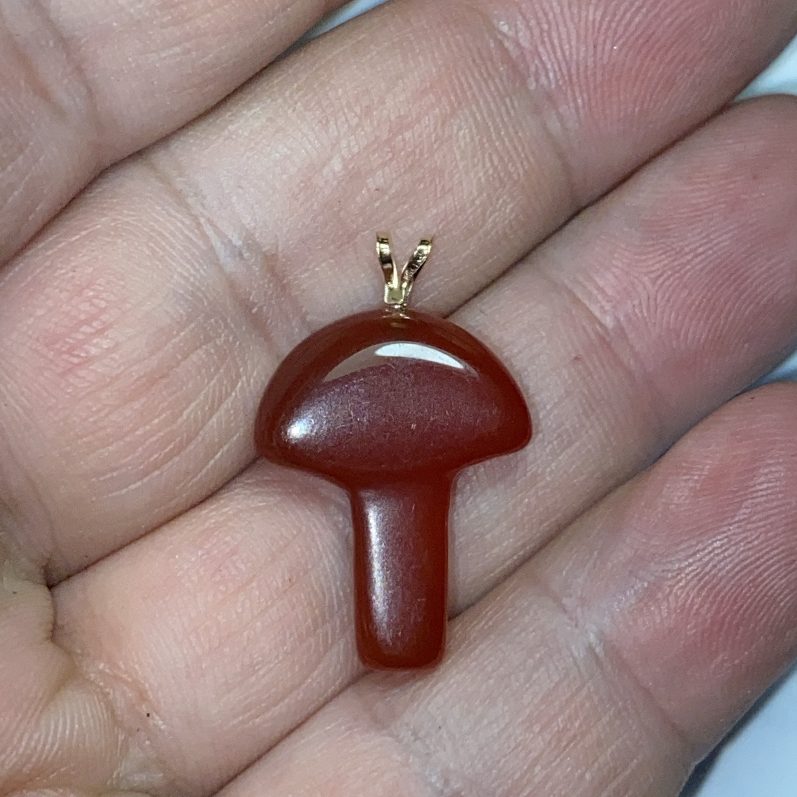 Pendant Mushroom Red Carnelian 14k Gold Vintage Unused