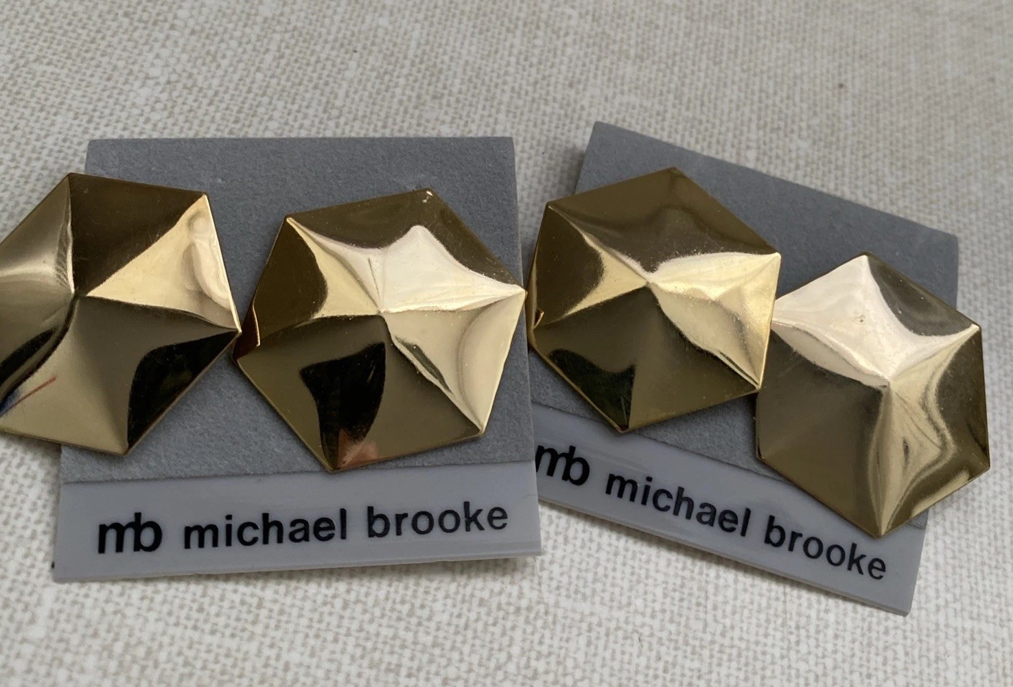 Vintage Mb Michael Brooke Pierced Earrings Set Of 2 Gold Tone 1980’s New