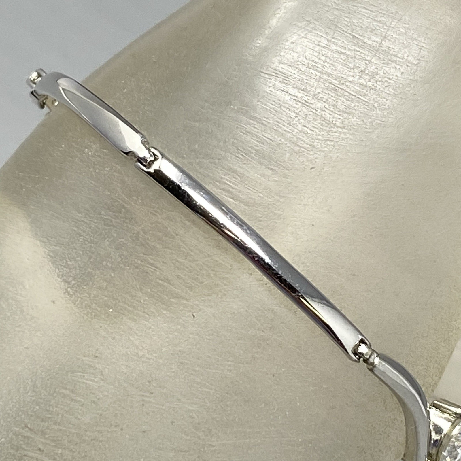 Designer Solitaire Cubic Zirconia Bracelet Silver Tone Bar Link Chain Shiny 7″