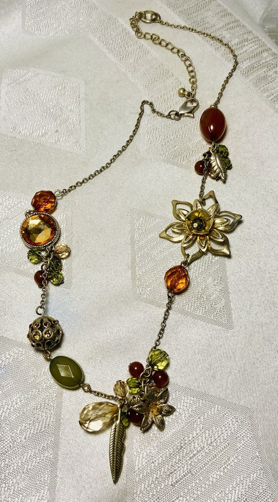 Vintage Boho Charm Necklace Asymmetrical Floral Glass Bead 16-20”