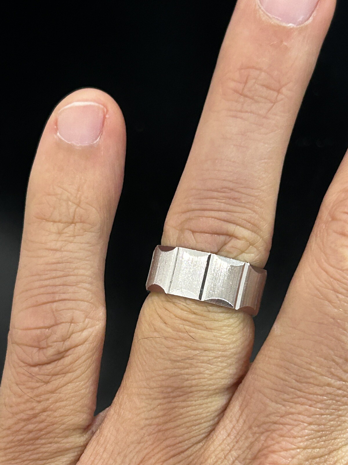 Ring Sterling Size 7 Sliver Square Block Band Rectangle Cut Carve Vintage