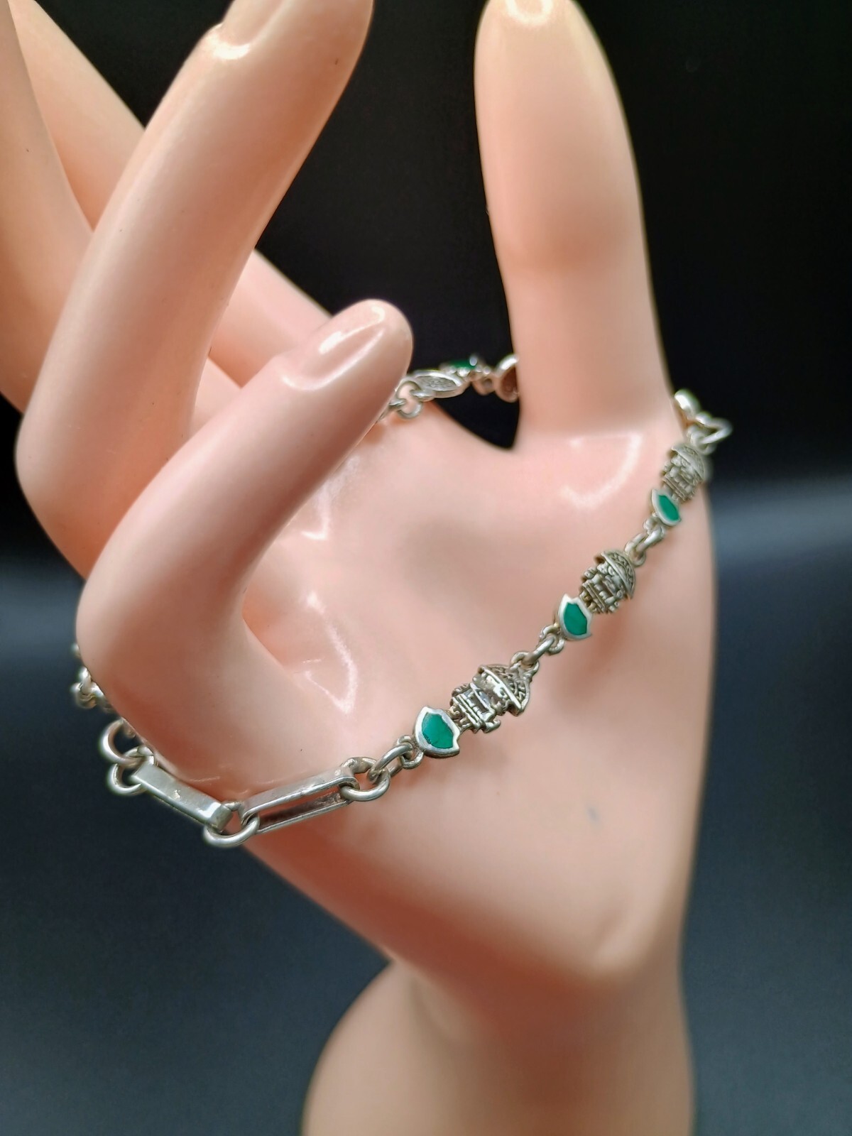 Pnisex Silver Tumi Serpentine Stone Bracelet Pre-Columbian Culture