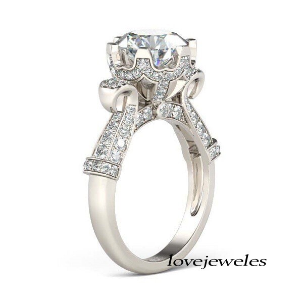 Lab-Created 2.90CT Round Cut Diamond Vintage Engagement Ring 14K White Gold Over
