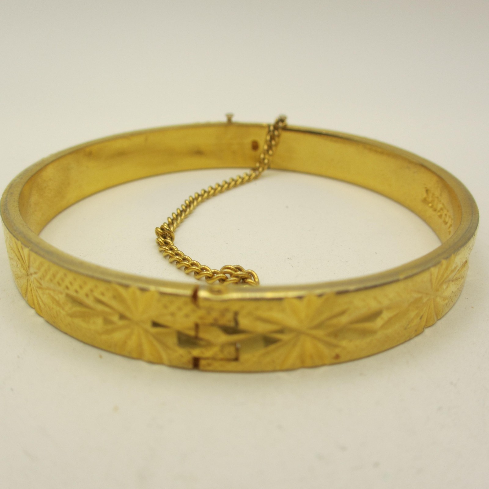 Vintage Rolled Gold Bracelet Atomic Starburst Etched BROKEN SAFETY CHAIN