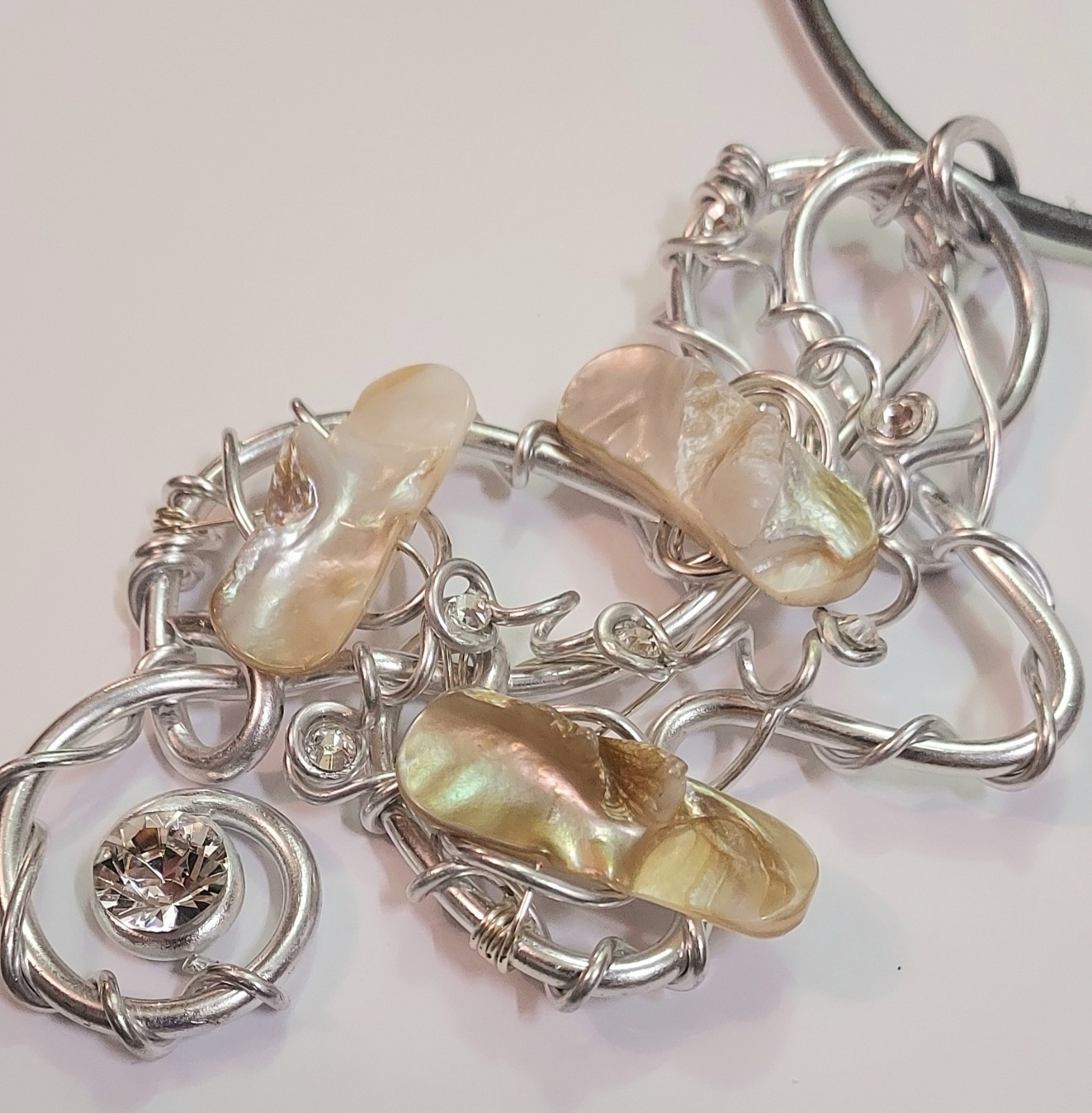 Jeff Lieb Statement Necklace Swarovski Crystal Shell Abstract Art Boho Signed