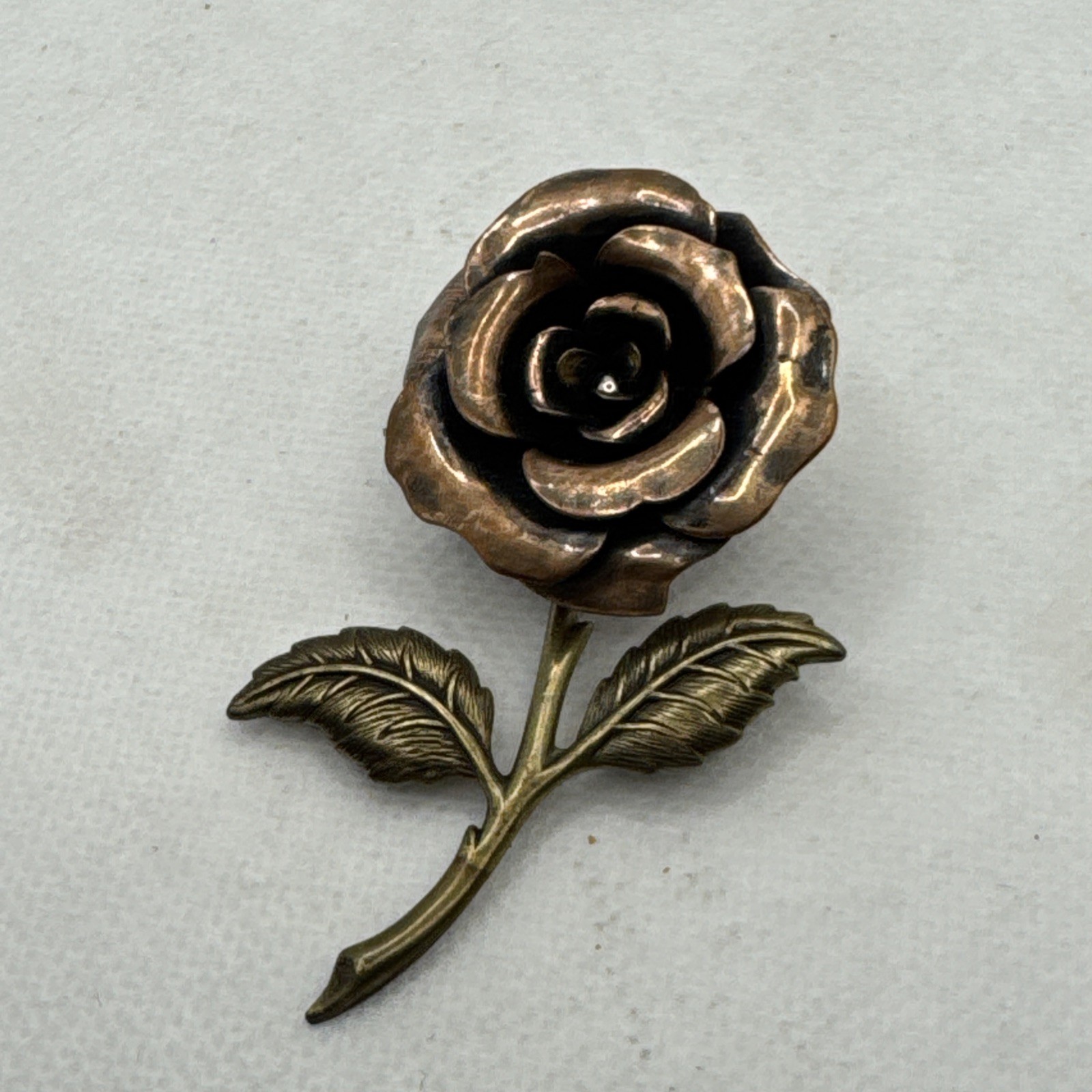 Womens Vintage Rose Flower Floral Copper & Brass Tone Brooch Pin 2.5”