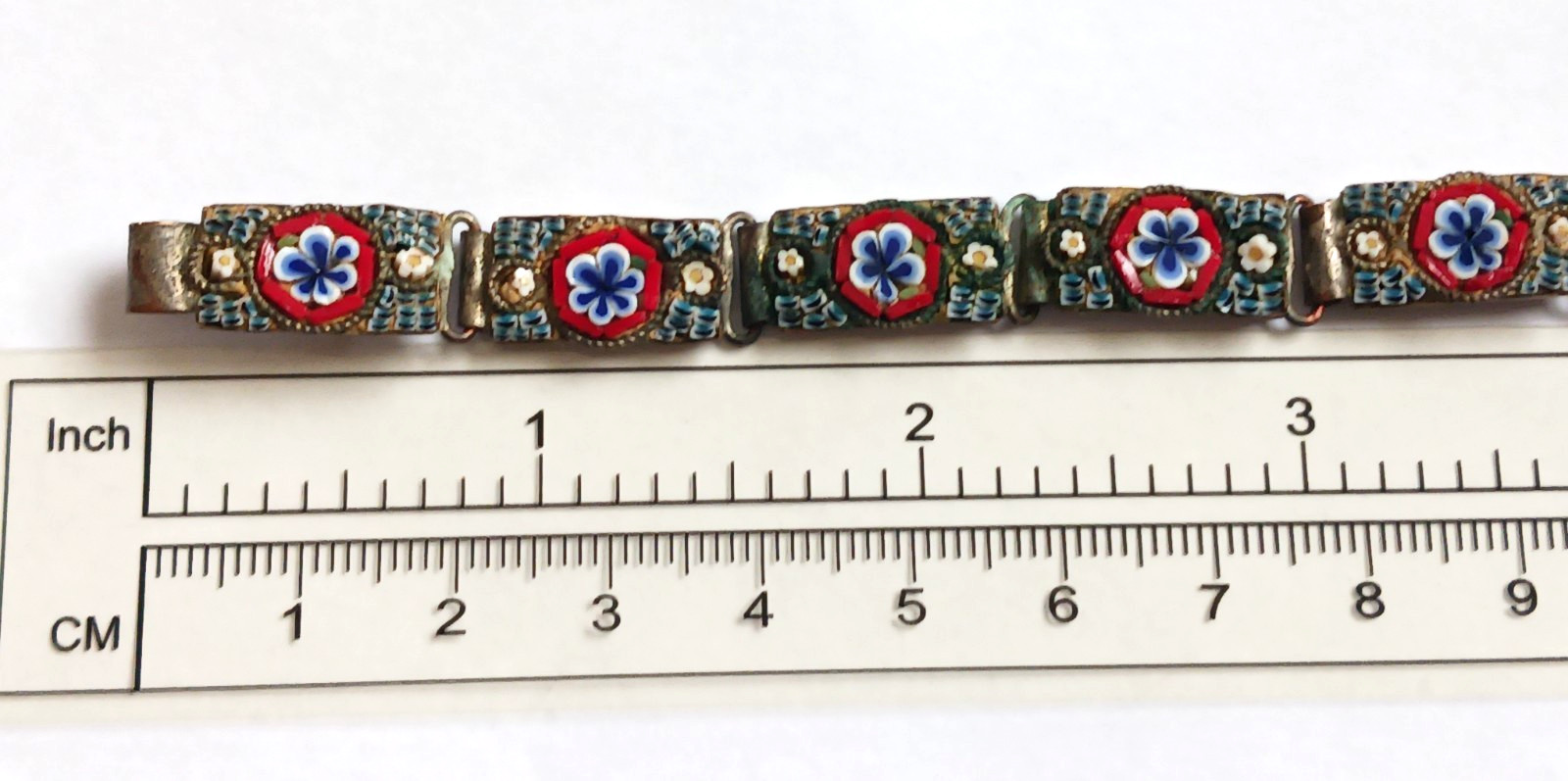 Old, Vintage Micro Mosaic Bracelet ~ Rectangle Panels ~ 6.75 Inches