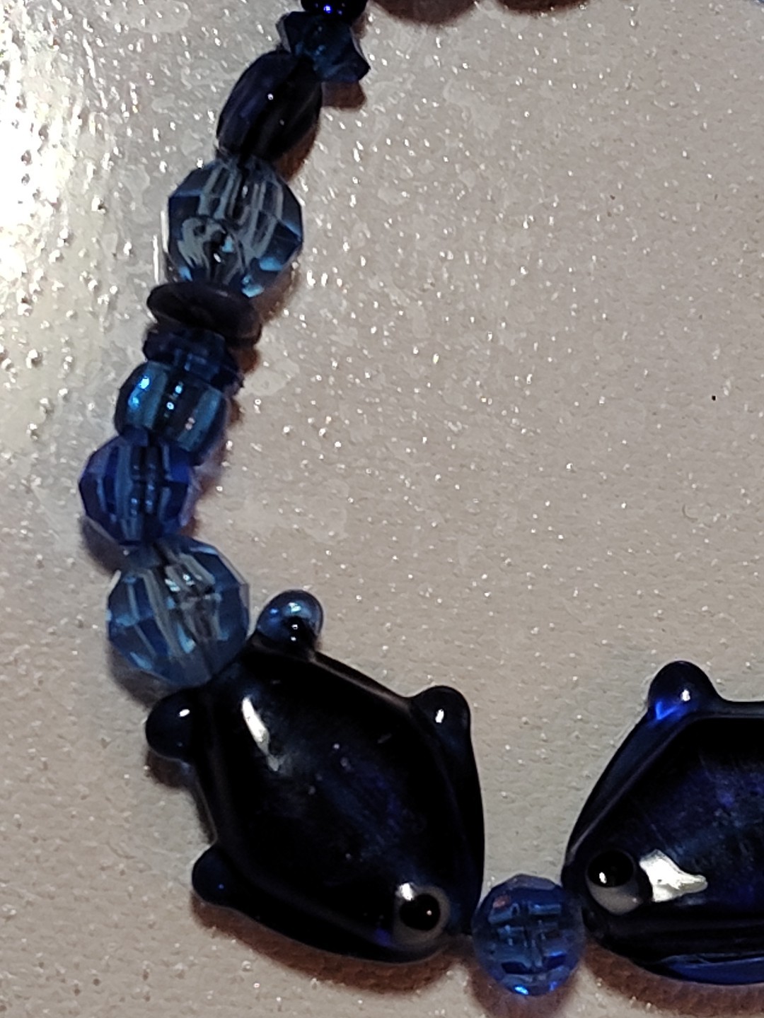 Little Fish Creatures Blue Art Glass Vintage Beaded Bracelet Elastic Stretch