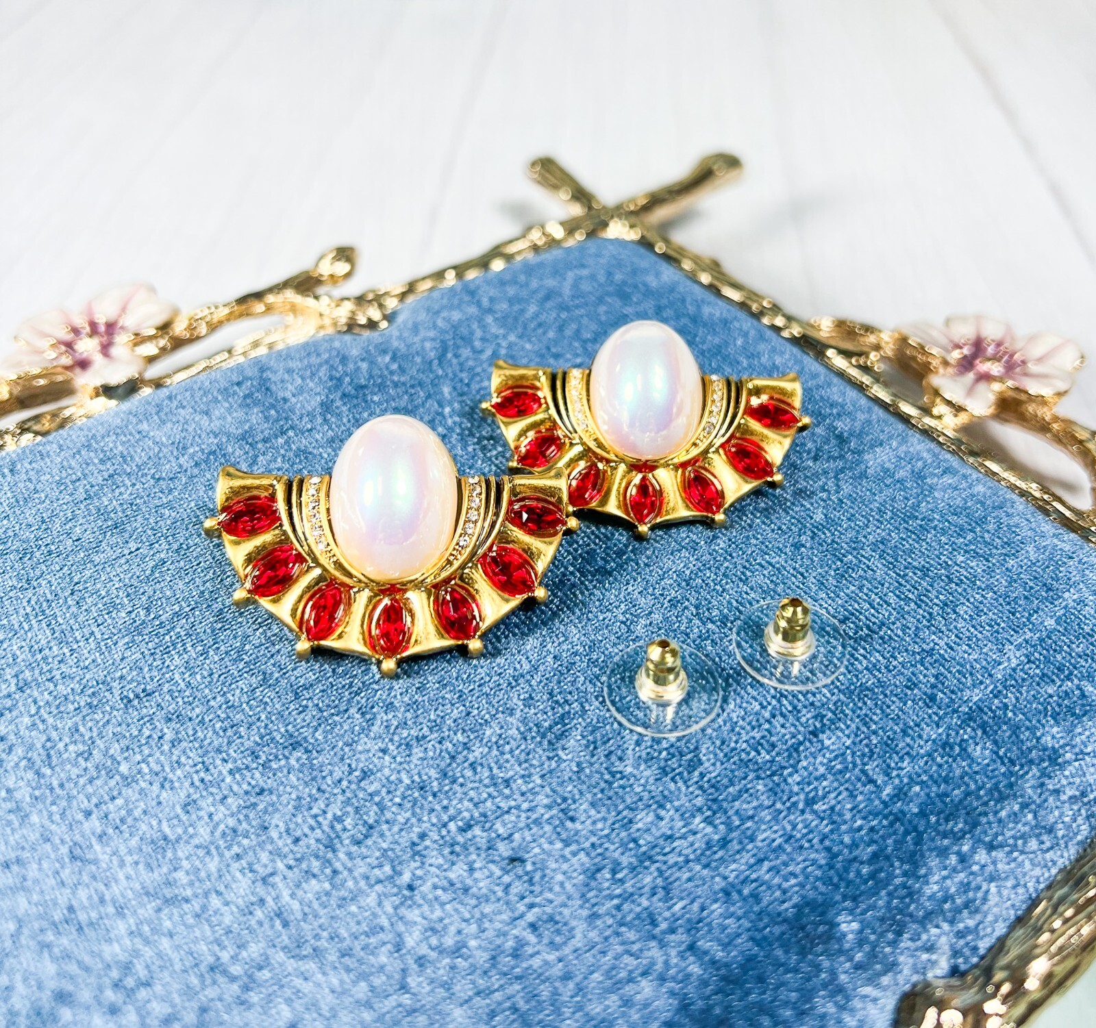 Victorian 14K Gold Earrings, Vintage Opal Sapphire Earrings, Ruby Red Earrings