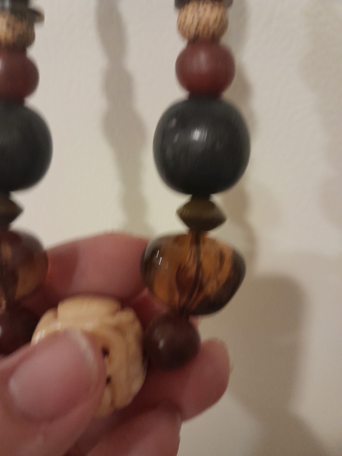 Vintage Teresa Goodall necklace signed ~multiple beads one carved bead Artisan