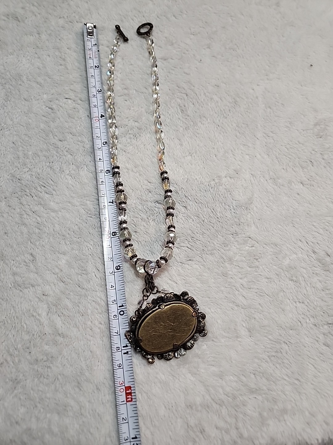 Fairycore Beaded Necklace w/ Mirror Pendant Bronze Color Plastic Beads