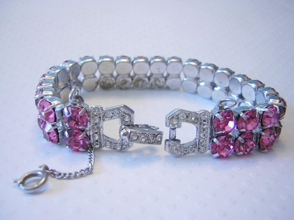 PUNCH PINK Designer 2 Rows Of Sparkling RHINESTONES Bracelet