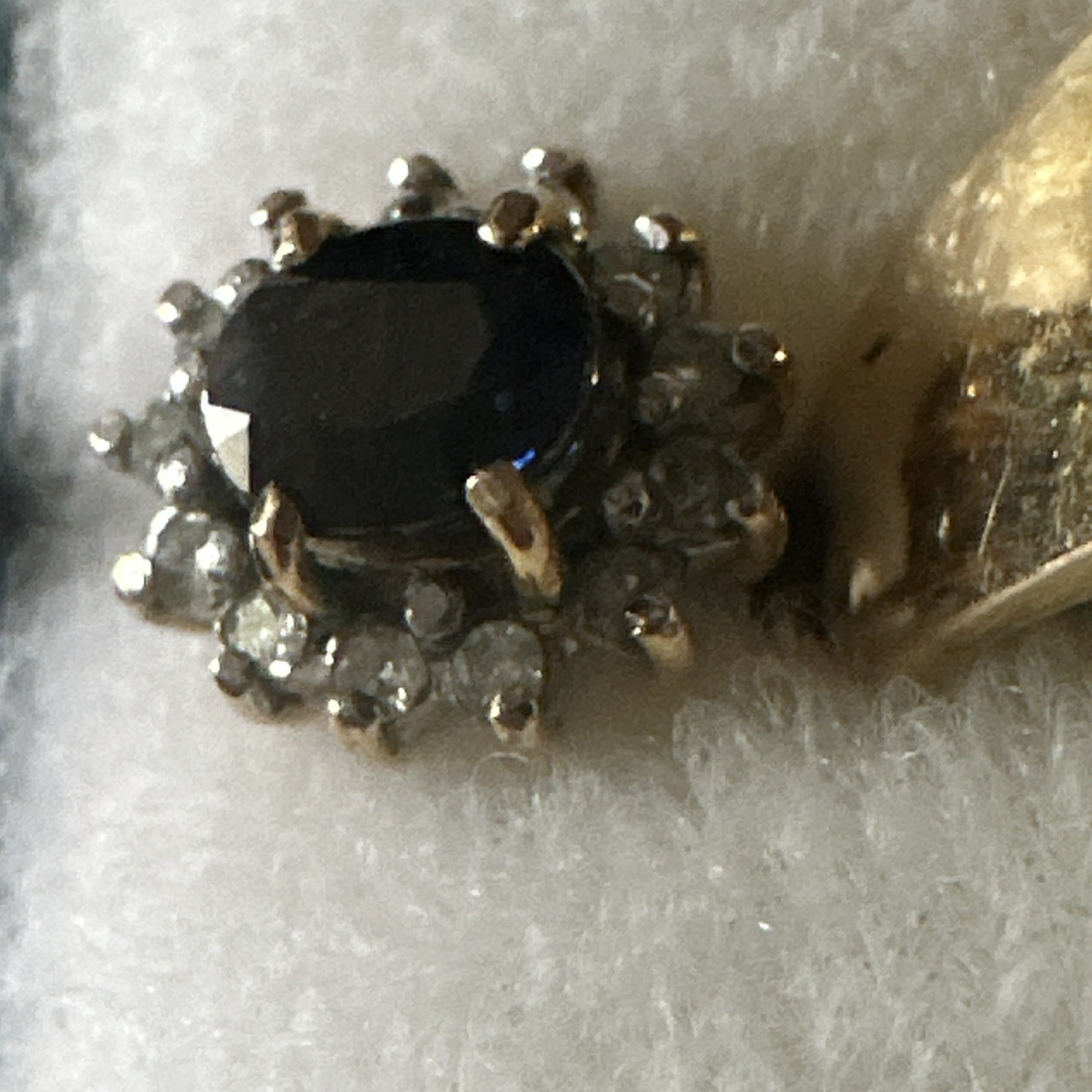 Vintage Yellow Gold Oval Blue Sapphire Halo Cluster Ring, Diamond Accents, 4/5