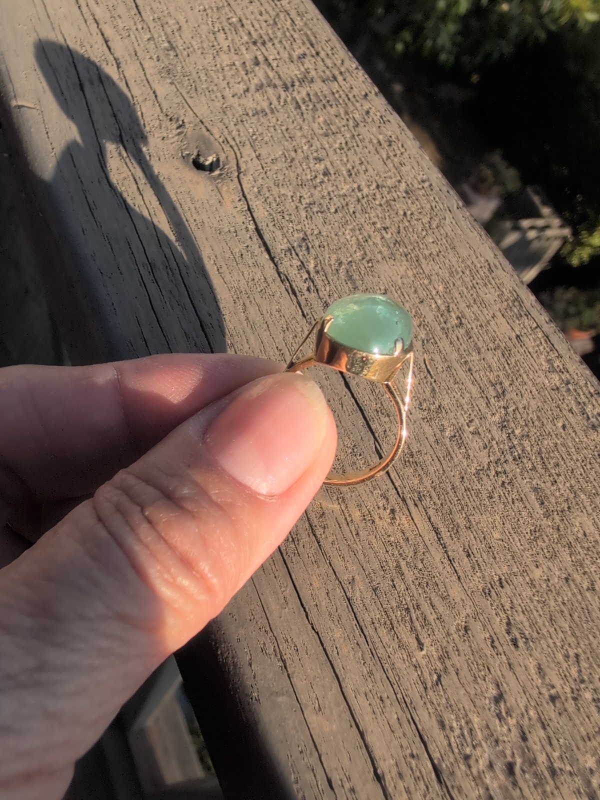 Beautiful 14 K Vintage Ring With Large Green Beryl SIze 6.75-7