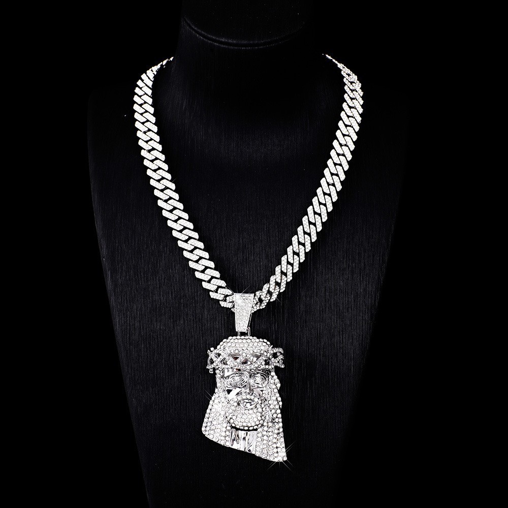 Zinc Alloy Diamond-studded Vintage Portrait 24″ Cuban Chain Hip Hop Necklace