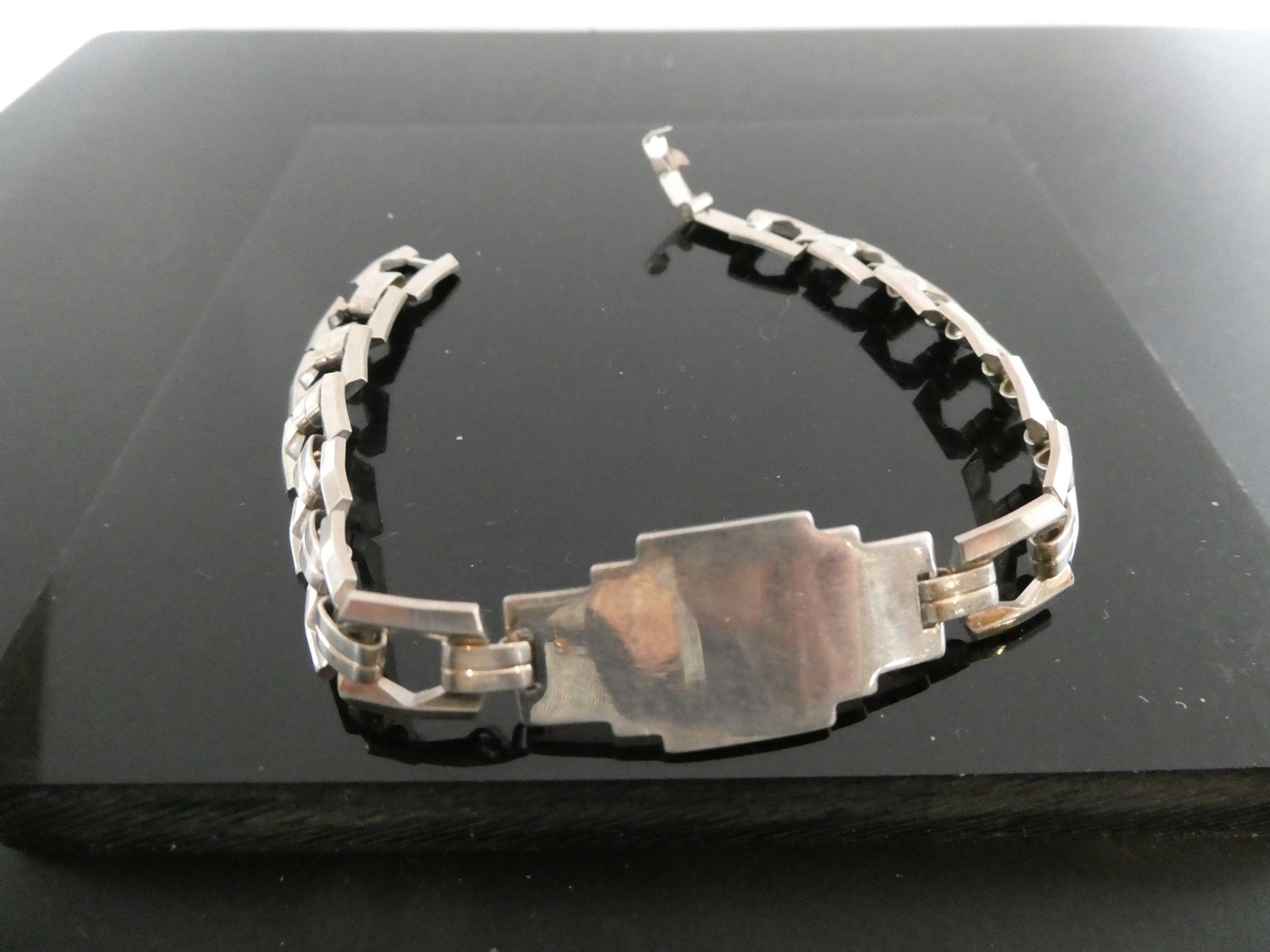 Art Deco Vintage Sterling Silver 925 Linked BLANK ID Bracelet Size 7.25″