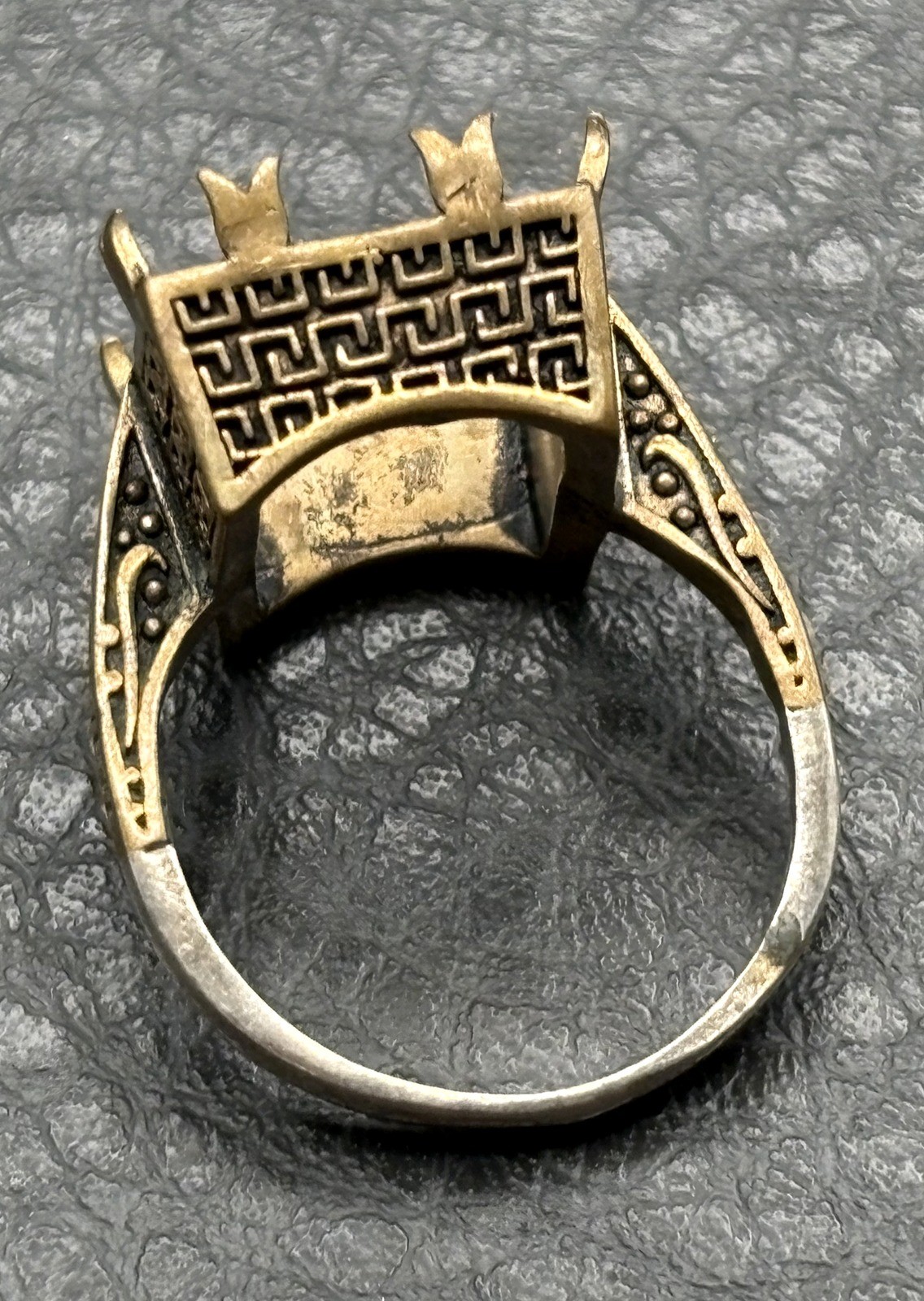 Antique Vintage Mixed Metal GF & Sterling Greek Key Ring Setting Size 8