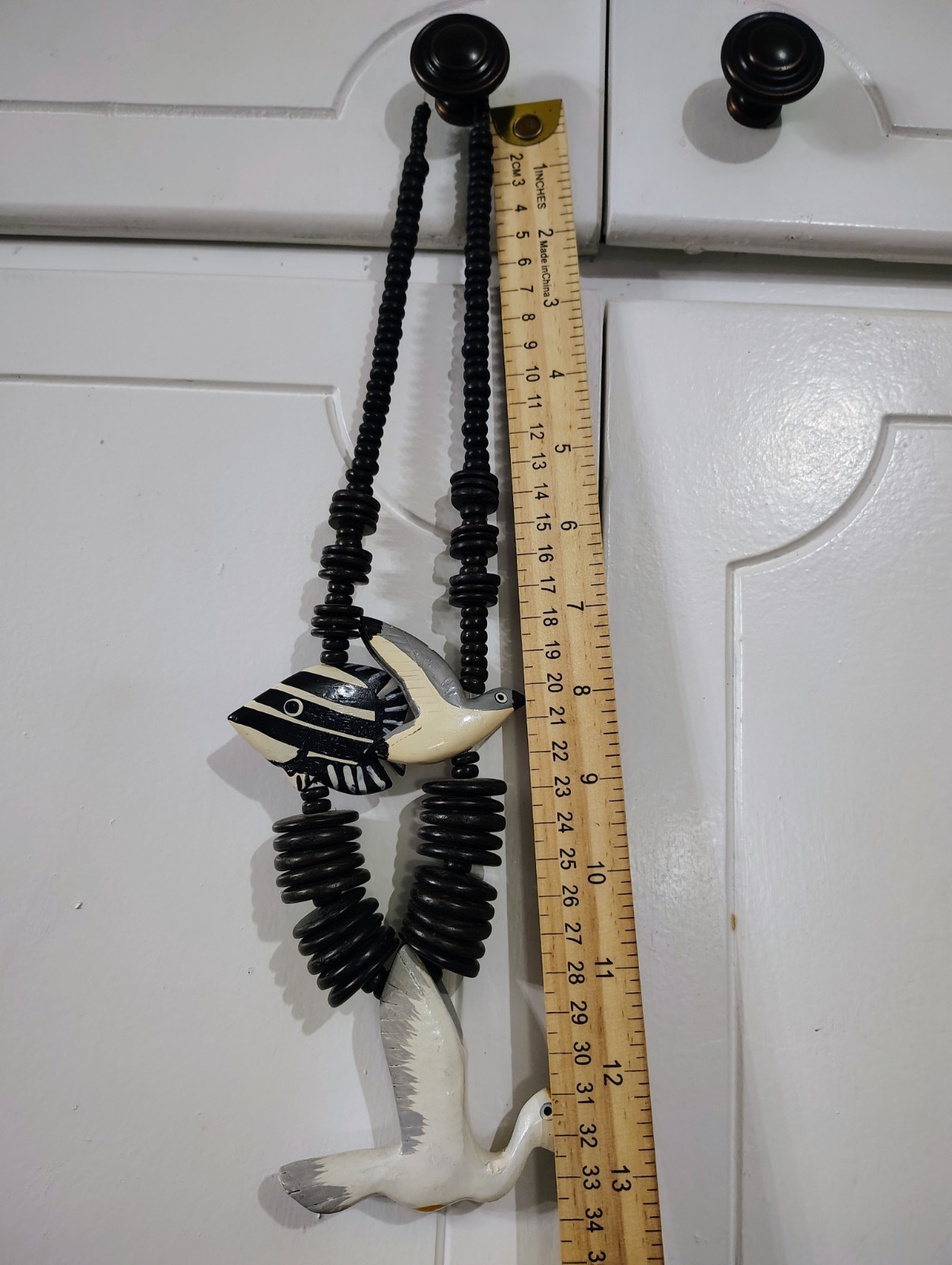 Folk Art Wooden Beach Bird Fish Necklace