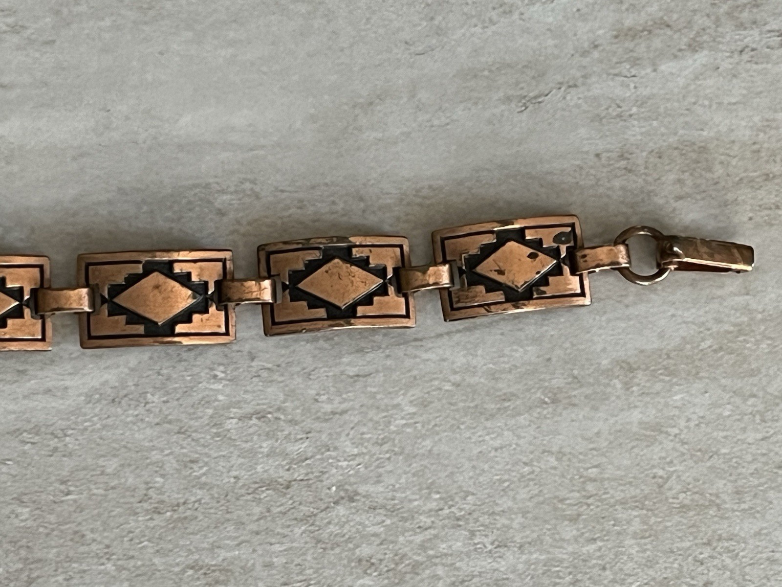 VTG Southwestern Style Rectangular Copper 6 1/4” Panel Link Bracelet Geometric