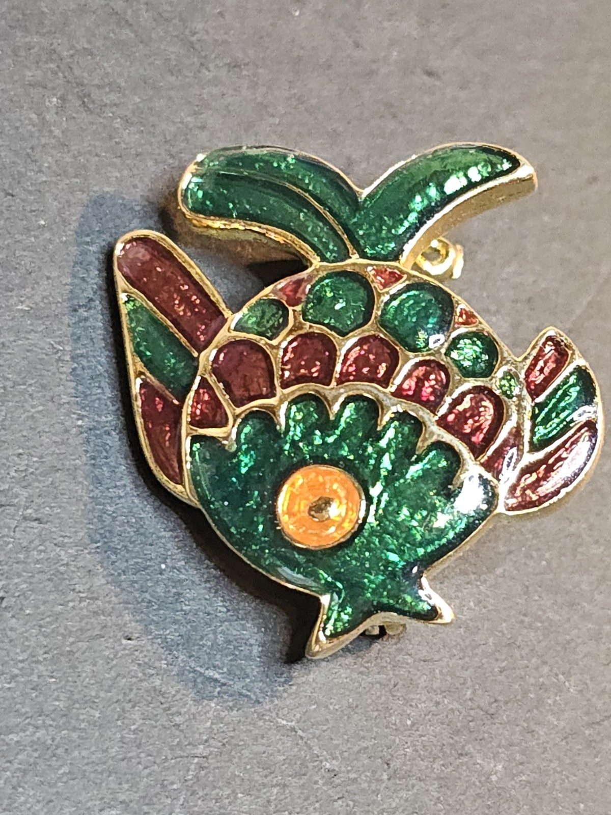 Vintage Ivana Trump Enamel Fish Brooch 1980’s Cloisonne’ Look Teal Purple