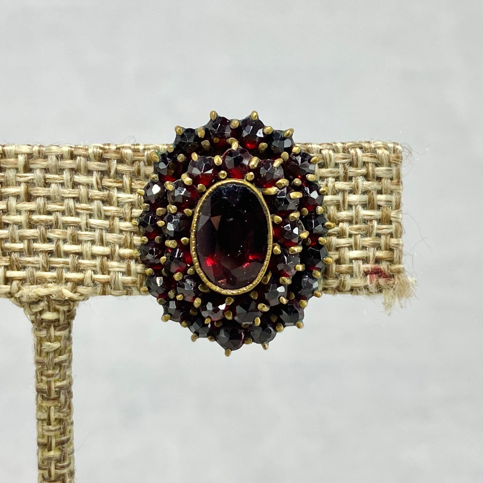 Vintage Bohemian Garnet Gold Tone Jewelry Lot Cross Pin Earrings Safety Chain