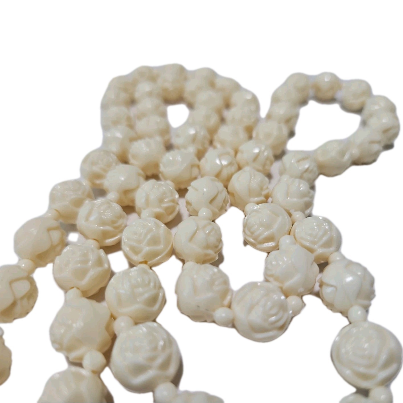 Vtg LOT Graduated Carved Rose Bead Elephant Necklaces Krememtz Rose Brooch ERs +