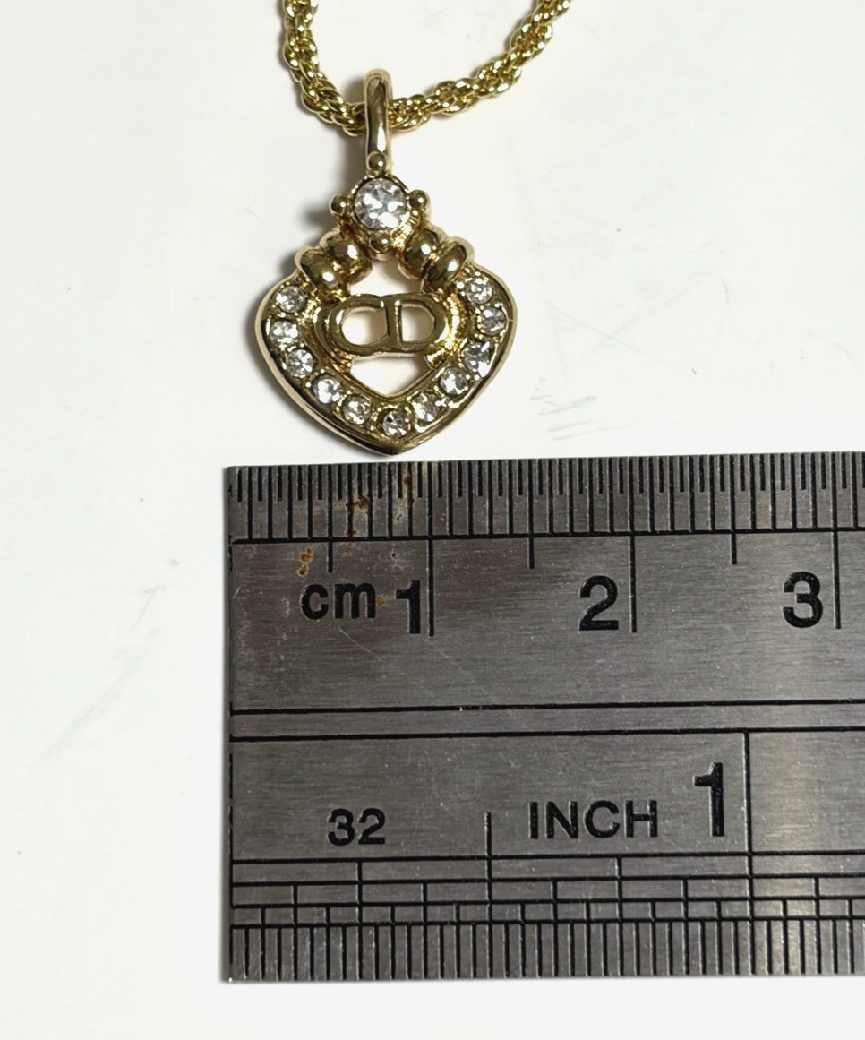 Christian Dior necklace pendant rhinestone gold plated diamond shape