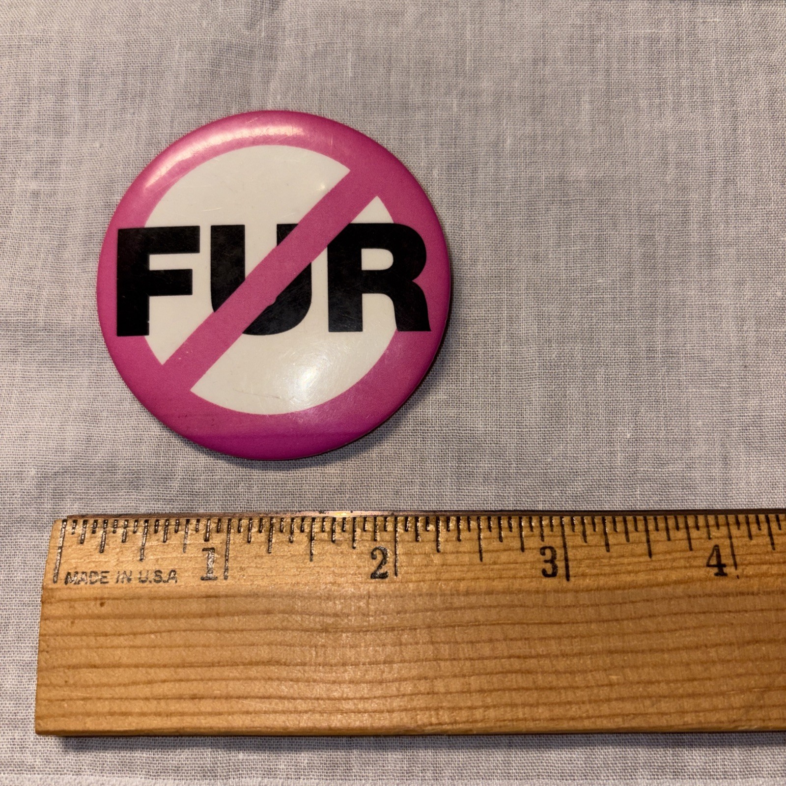 No Fur Anti-fur Antique Metal Button Pin