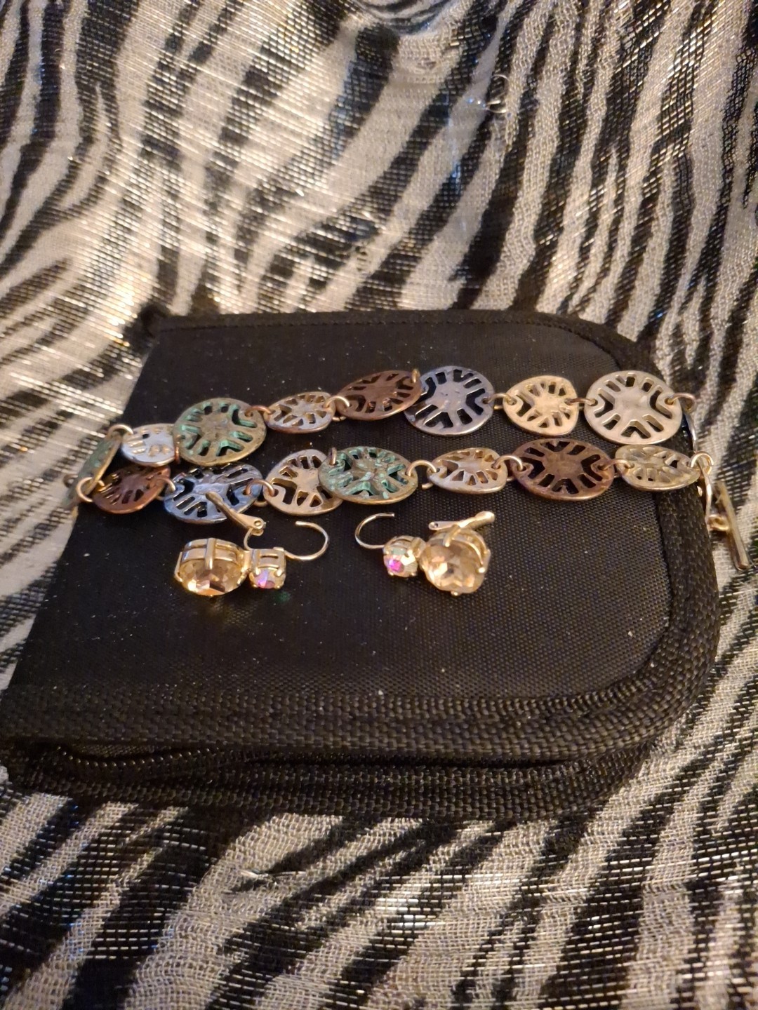 Vintage Multicolor Metal Charm Bracelet, And Earrings