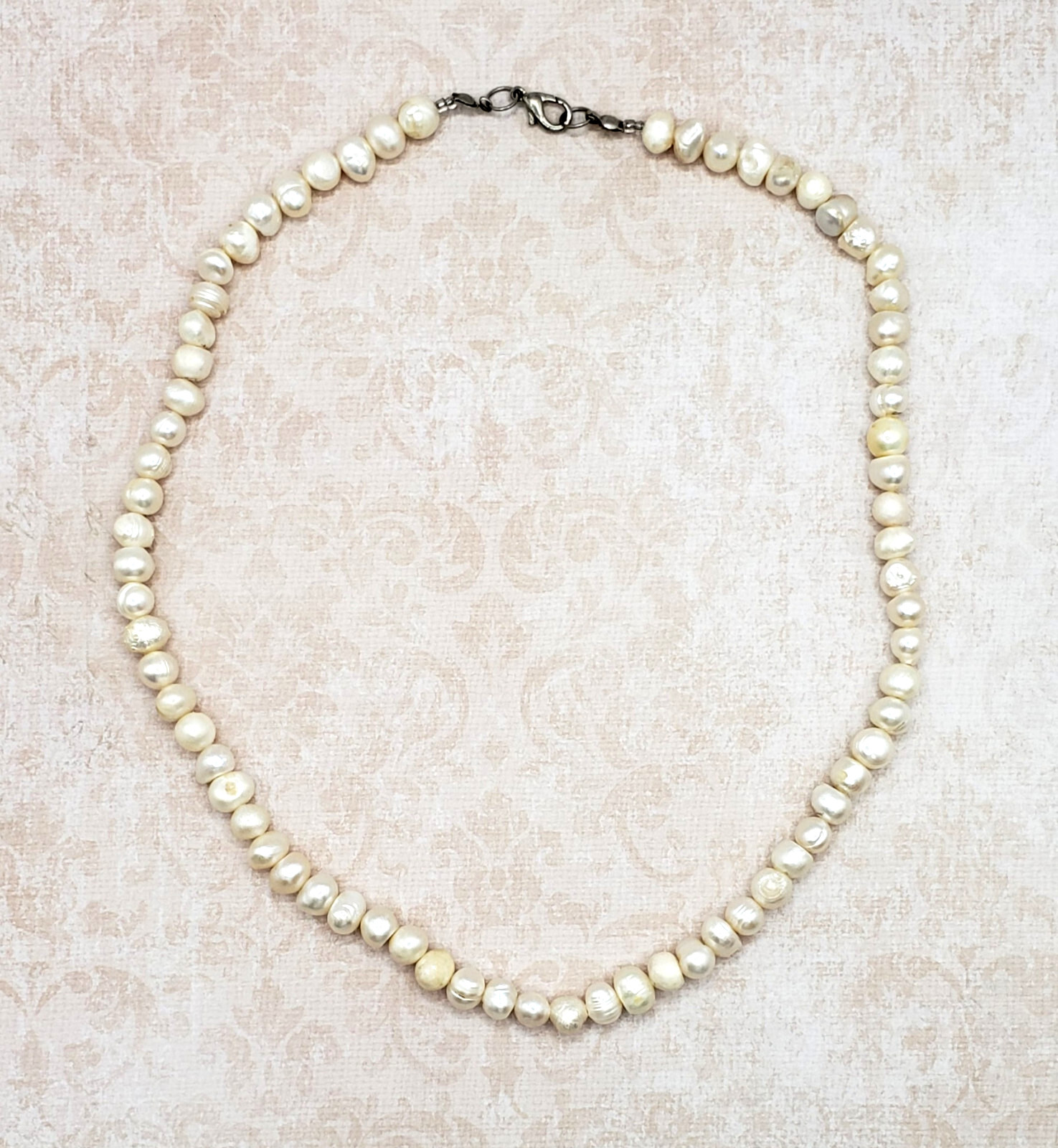 Vintage Estate 6mm – 7mm Pearl & Bead Necklace 925 Sterling Silver 18”
