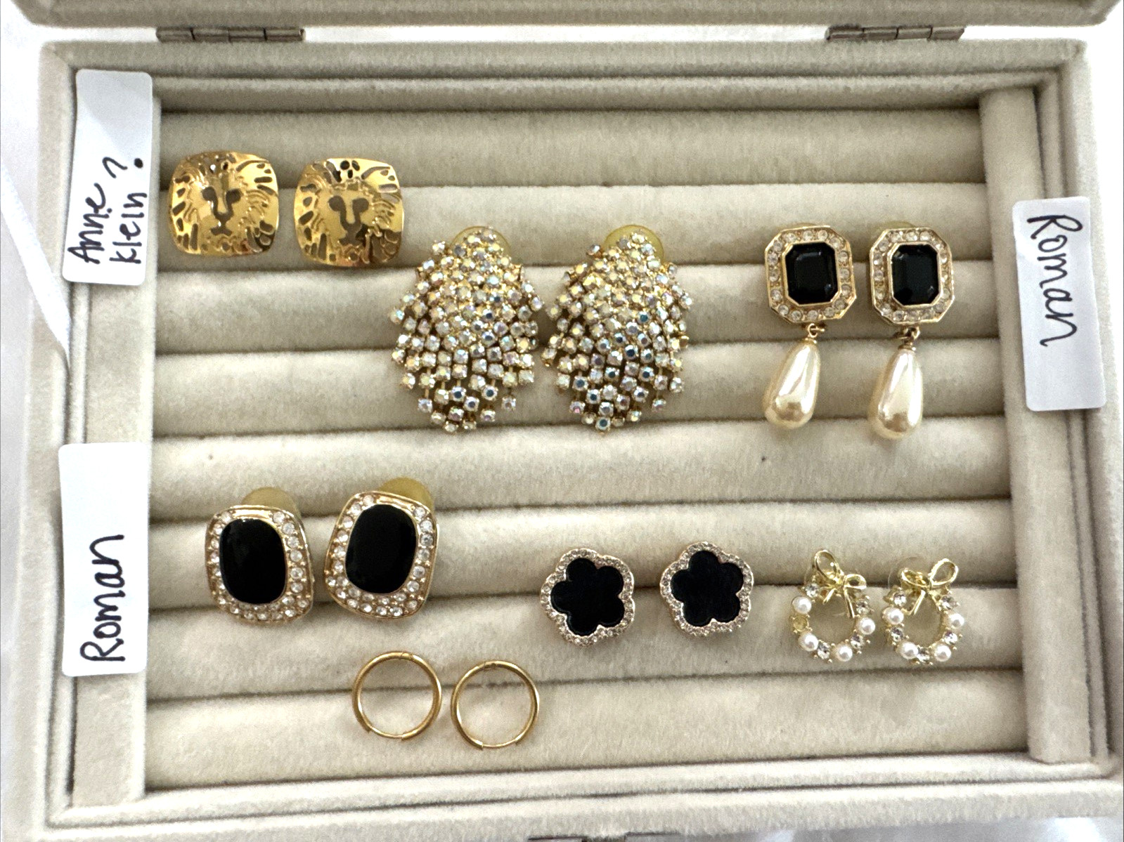 Lot 7 Pair Brutalist Earrings ROMAN Gold Vintage Movie Star Pearl 90s Anne Klein