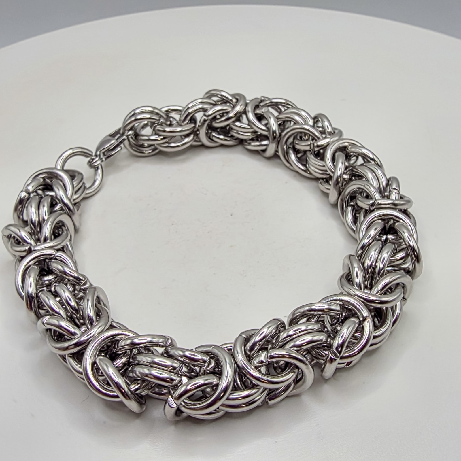 Silver Stainless Steel Byzantine Chain Xtra Large .5″ Wide Unisex 7.5″ Bracelet