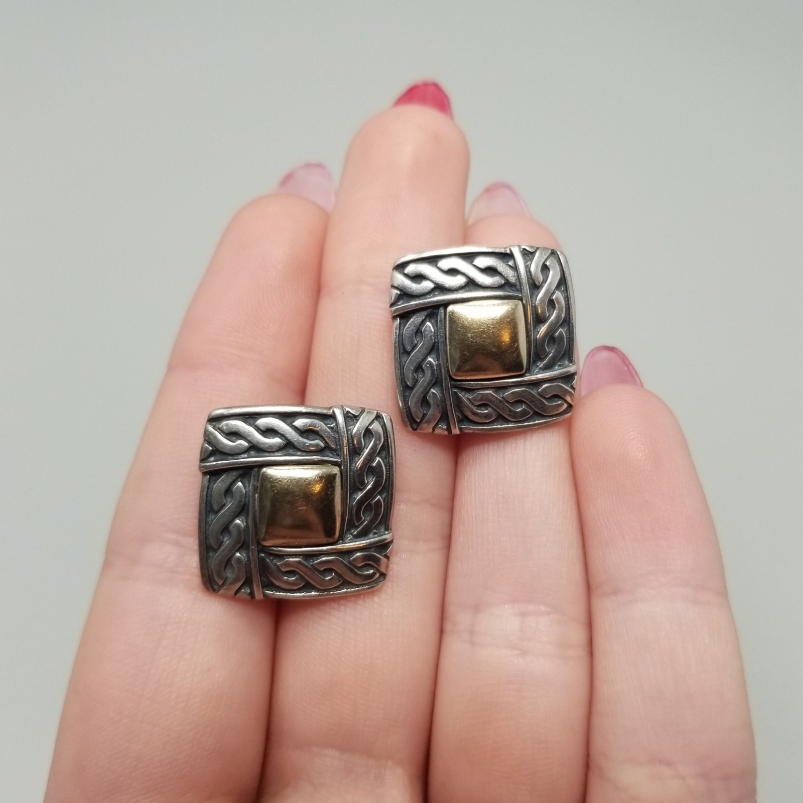 Retired James Avery 14k and Sterling Silver Celtic Square Clip On Earrings