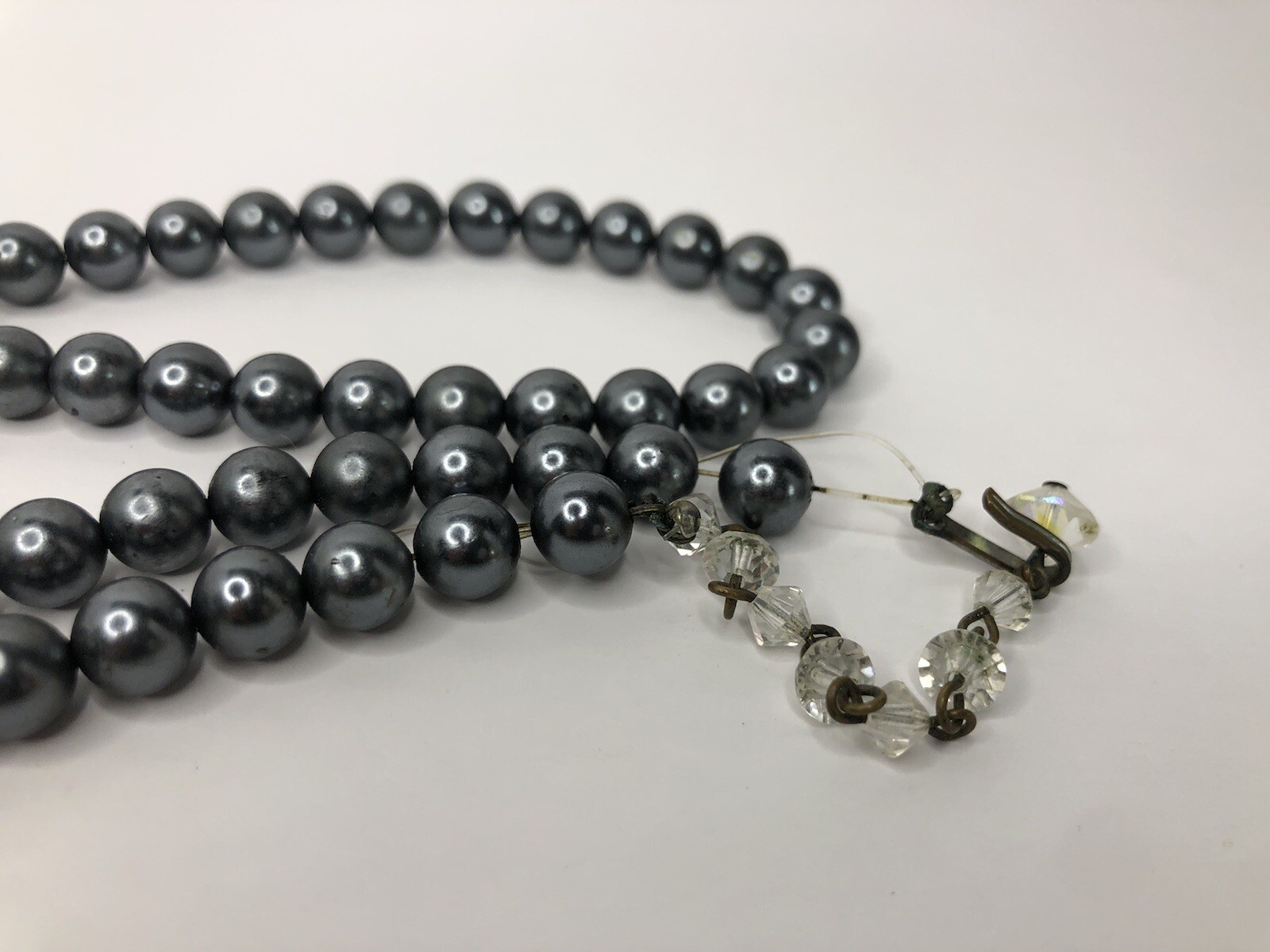 Necklace Costume Jewelry Vintage Long Dark Grey Round Beads