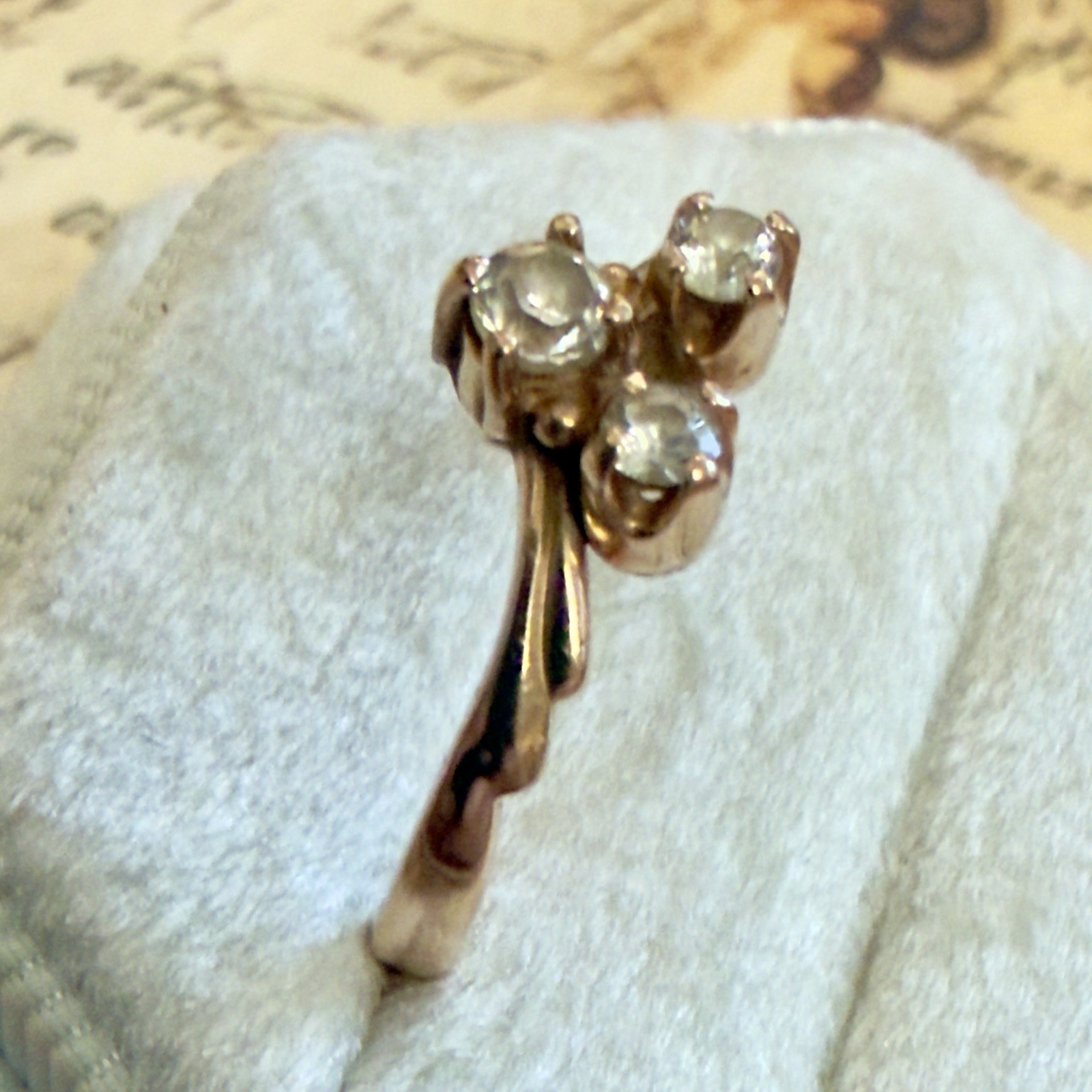 Size 5.75 – 14K 585 Rose Gold & Fianite (CZ) Vintage East European Ring – #1995