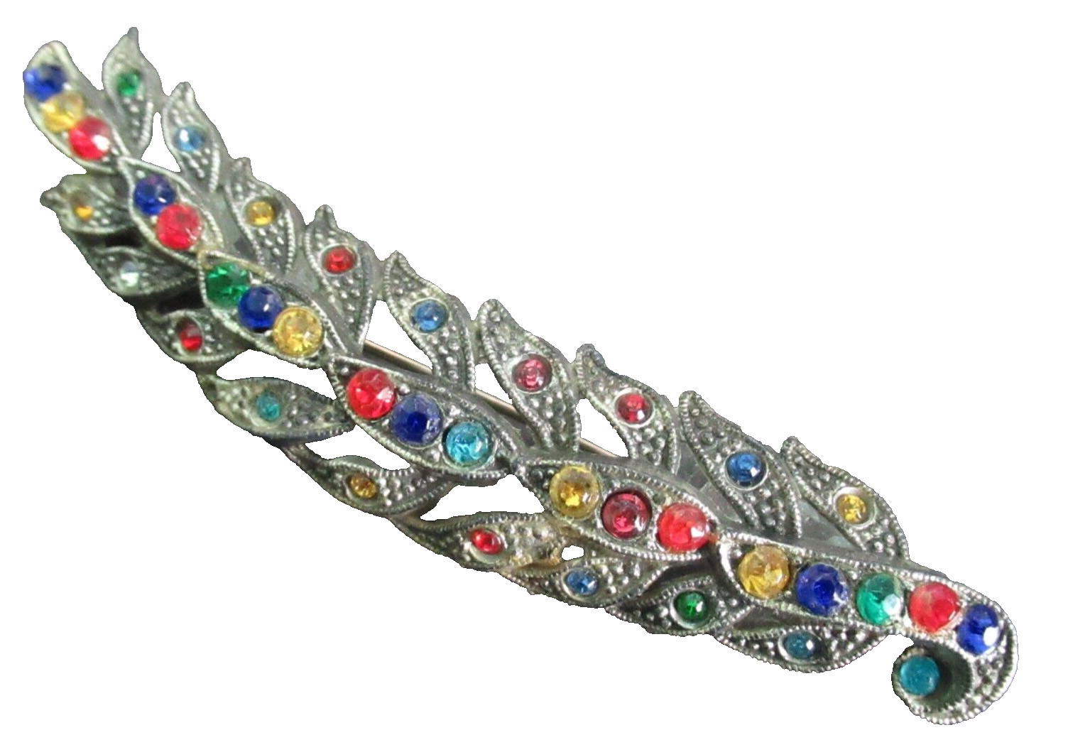 Little Nemo LN/25 Vintage Rhinestone Feather Shape Brooch Pin Retro