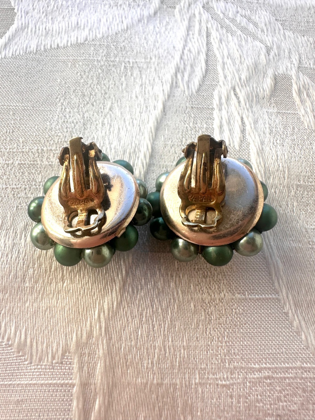 Vintage Green Tone JAPAN and Red Tone HONG KONG Beaded Clip On Earrings