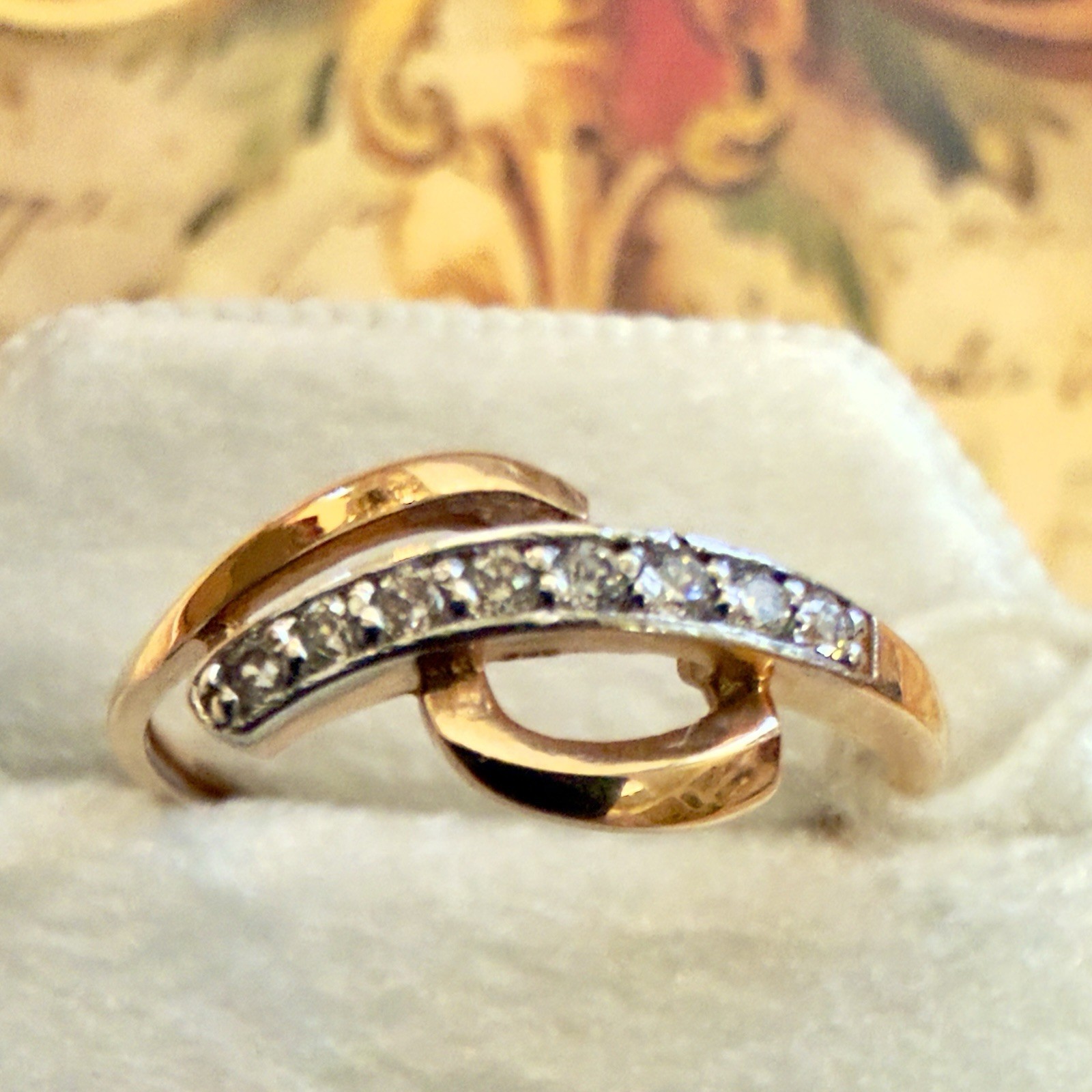 Size 4.75 – 14K 585 Rose Gold & Fianite (CZ) Vintage East European Ring – #1994