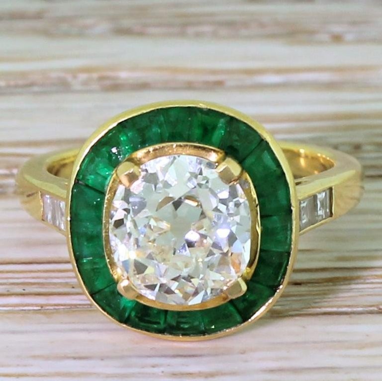 Round 2.54CT Lab Created Diamond Vintage Emerald Halo Ring 14K Yellow Gold Over
