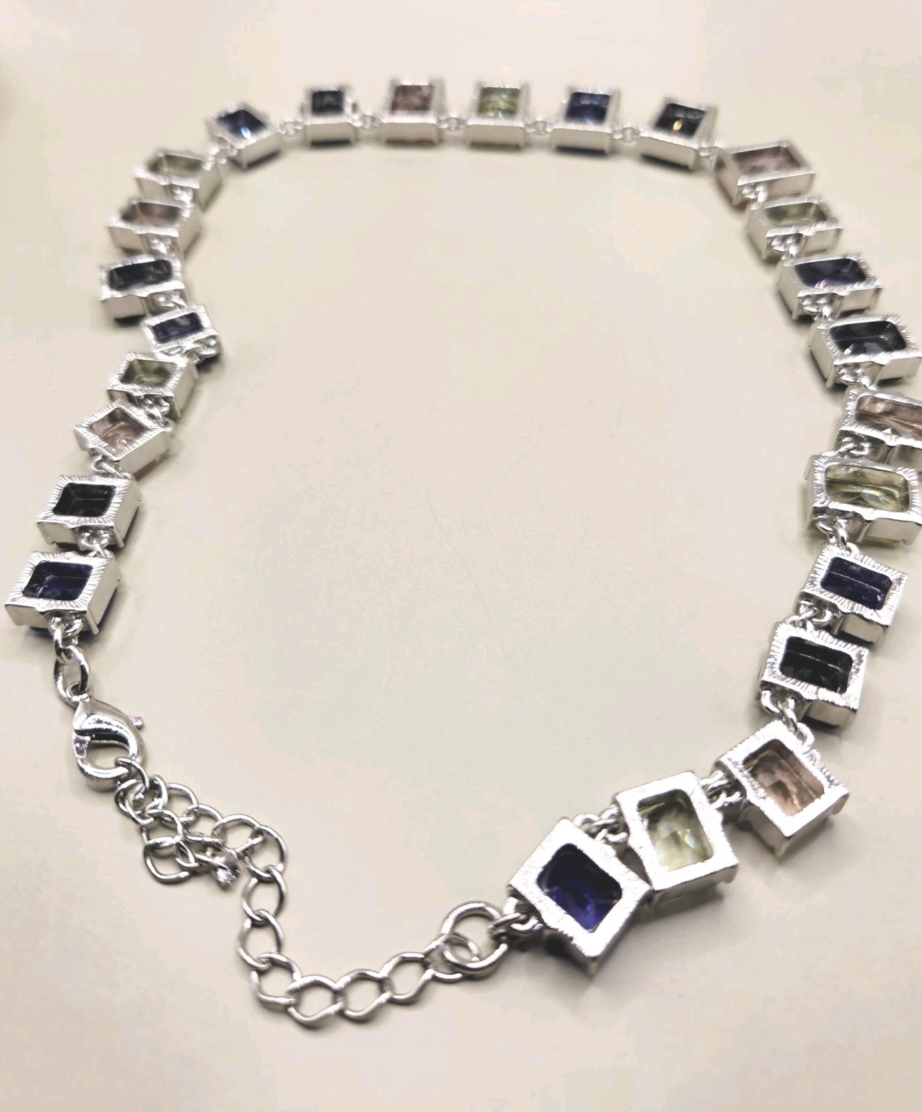Art Deco Style Choker Necklace 20″ Faceted Chunky Multi Glass Statement 0330