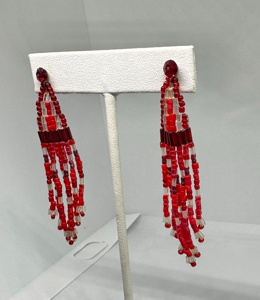 Vikki Carr Estate Red Bead Earrings Certificate Of Authenticity Dangle 2.75 Inch